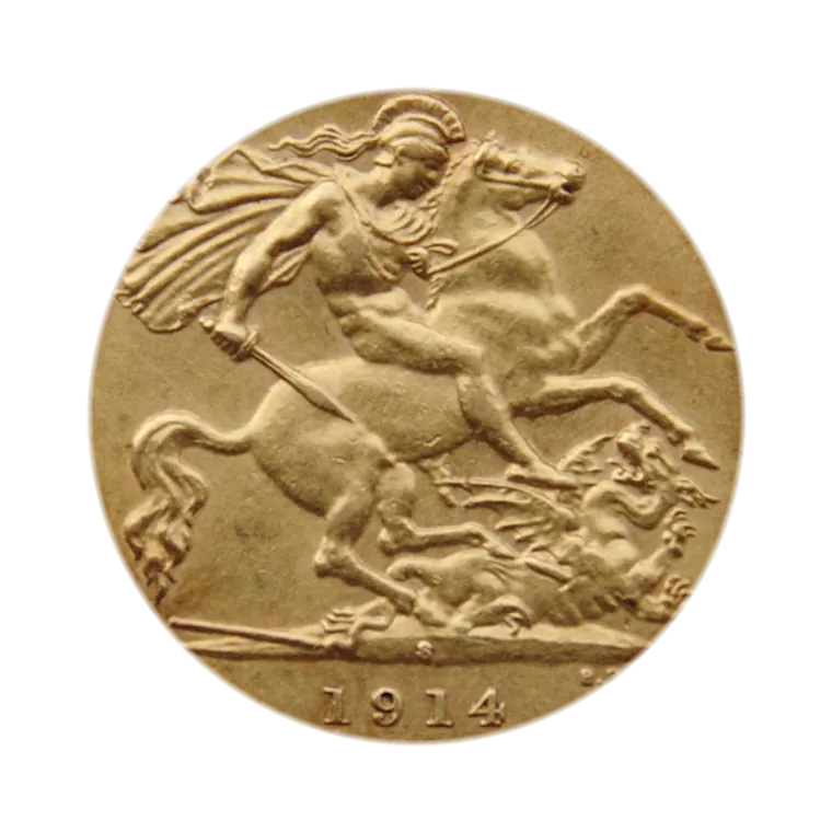 A gold half sovereign, St George and the dragon on the reverse